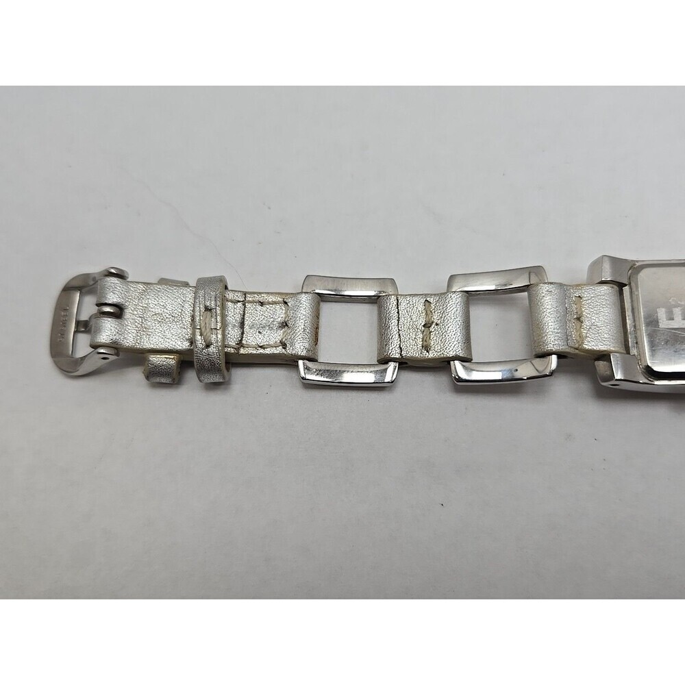 Fossil F2 ES1401 Womens Silver Link Leather Tank Watch New Battery Quartz Y2K - Picture 10 of 12